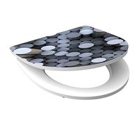 Schütte Round Dips Toilet Seat with Soft-Close Mechanism, High-Gloss Toilet Lid with Motif and Quick Release for Cleaning, Duroplast Toilet Lid (Max. Load of The Toilet Seat 150 kg), Grey