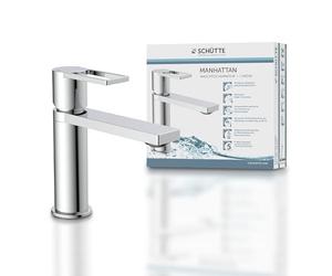 SCHÜTTE Washbasin Fixture Manhattan 33010, Water tap Bathroom with Drain Fitting, Bathroom Fixture, Single Lever Mixer Bathroom with pop up Drain Stopper, Mixer tap washbasin, Chrome