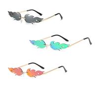 SCHUIWINNER 3Pcs Fashionable Fire Flame Sunglasses - Red-Orange, Fire Gradient Lenses - Trendy Unisex Adult Sunglasses
