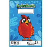 Schulheft Lineatur 24 Größe DIN A4: Blanko, Unliniert mit Randlinie | 54 Blatt (108 Seiten) mit Seitenzahlen & Inhaltsverzeichnis | Ideal für Schule, ... Kinder Schreiben, Zeichnen & kreativen Lernen