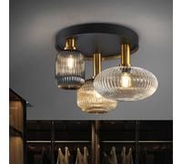 Luminosa Lighting Luminosa Norma 3 Light Globe Ceiling Light Black, Brass, 3 Crystal Shades, E27 - Uk Stock