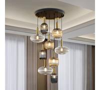 Schuller Valencia Norma hanging light, dimmable, 9-bulb, remote control, black/brass