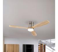 Schuller Valencia Siroco LED ceiling fan, nickel/light wood, Ø 132 cm, quiet