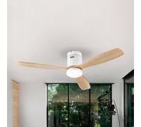 Schuller Valencia Siroco LED ceiling fan, white/light wood, Ø 132 cm, quiet