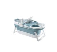 Schwänlein® Foldable Adult Bathtub 138 * 64 * 54cm, Ideal for Small Bathrooms, with Soap Basket, Neck Pillow, Practical and Portable (138, Blue)