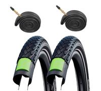 Schwalbe Green Marathon 700 x 28c Road/Touring/Hybrid Bike tyres (Pair) + Matching SV15 Presta Valve tubes (pair)