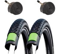 Schwalbe Green Marathon 700 x 32c Road/Touring/Hybrid Bike tyres (Pair) + Matching AV17 Schrader Valve tubes (pair)