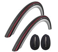 Schwalbe Lugano 700 x 25c Road Bike Tyres with 60mm Presta Tubes - Red (Pair)
