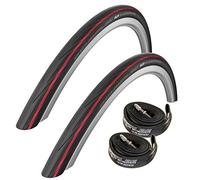Schwalbe Lugano 700c Road Bike Tyres with Schwalbe Inner Tubes (Pair) (Red, 700 x 25c)