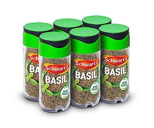 Schwartz Basil 10 G | Jar | Pack of 6 | Sweet and Peppery Taste | Versatile Aromatic Herb to Elevate Any Meal | Perfect for Italian and Mediterranean Classics, Soups, Salads and Desserts