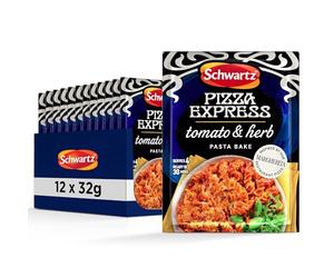 Schwartz x Pizza Express Tomato and Herb Pasta Bake Recipe Mix, 32g | Serves 4 | Pack of 12 | Rich and Tasty Blend | Simple, Easy, Quick and Flavourful Pasta Bake | With Tomato, Basil, and Oregano