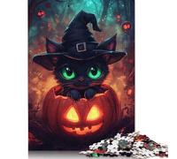 Schwarze Katze im Kürbis-Puzzle für Erwachsene, 1000-teiliges Puzzle für Erwachsene, anspruchsvolles Spiel, Puzzles, lustige Spiele (75 x 50 cm)
