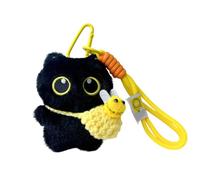 Schwarze Katze Plüsch Schlüsselanhänger - 10 cm Niedlicher Anhänger | Flauschiger Katzen Schlüsselring Mit Grünen Oder Gelben Augen, Soft Plüschtier Für Rucksack Tasche Auto Und Zimmer Deko Geschenk