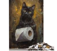 Schwarze Katzentoilette, Holzpuzzle für Erwachsene, 1000-teiliges Puzzle für Erwachsene, anspruchsvolles Spiel, Puzzles, lustige Spiele (75 x 50 cm)