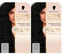 Schwarzkopf Creme Supreme 1-0 Natural Black, Permanent Hair Dye, Caring Hair Dye Colouration with 3-Step Bonding System Against Damage, 100% Grey Coverage (Pack of 2)