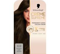 Schwarzkopf Creme Supreme 4-0 Natural Dark Brown, Permanent Hair dye, Caring Hair Dye Colouration with 3-Step Bonding System Against Damage, 100% Grey Coverage