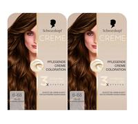 Schwarzkopf Creme Supreme Coloration 6-68 Light Caramel Brown (2 x 182 ml), Permanent Hair Colour with Serum and Hair Mask Protects Against Visible Hair Damage, for 100% Grey Coverage