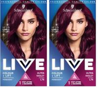 Schwarzkopf LIVE Colour + Lift Ultra Violet Permanent Hair Dye L76, Vibrant Purple Hair Dye Lightens Up To 3 Levels, Long Lasting Hair Colour with Built-In Lightener (Pack of 2)