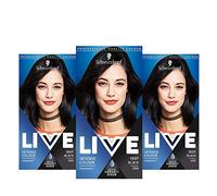Schwarzkopf Live Intense Colour Black Hair Dye, 3-Pack Permanent Colour with Vibrancy Serum, 099 Deep Black