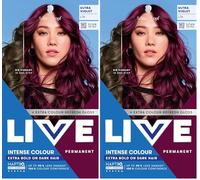 Schwarzkopf LIVE Intense Colour L76 Ultra Violet, Long-lasting Permanent Purple Hair Dye, Extra Bold on Darker Hair, With Extra Colour Refresh Gloss (Pack of 2)