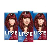 Schwarzkopf Live Intense Colour Red Hair Dye, 3-Pack Permanent Colour with Vibrancy Serum, 043 Red Passion