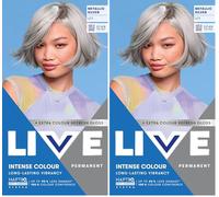 Schwarzkopf LIVE Intense Colour U71 Metallic Silver, Long-lasting Permanent Silver Hair Dye, With Extra Colour Refresh Gloss (Pack of 2)