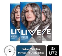 Schwarzkopf Live Metallic Shine Booster Permanent Hair Dye U72 Dusty Silver, 3pk