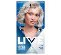 Schwarzkopf Live Post Bleach Toner Ice White Hair Toner, Lasts Up To 16 Washes, Semi-Permanent Blonde Hair Dye, For Brassy Yellow Tones, T1
