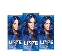 Schwarzkopf LIVE Ultra Bright or Pastel Blue Hair Dye, Pack of 3, Semi-Permanent Colour lasts up to 15 washes - 095 Electric Blue