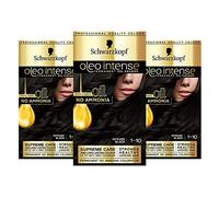 Schwarzkopf Oleo Intense Black Hair Dye, 3-Pack Permanent Oil Colour, No Ammonia, Covers Greys, Black 1-10