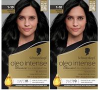 Schwarzkopf Oleo Intense Permanent Oil Colour 1-10 Intense Black Hair Dye, 100% Grey Coverage, Conditioner with HaptIQ System, Long-Lasting Colour, Ammonia Free Hair Dye (Pack of 2)