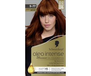 Schwarzkopf Oleo Intense Permanent Oil Colour, 5-77 Light Copper Brown | 100% Grey Coverage, Conditioner with HaptIQ System Included, Long-Lasting Colour, Ammonia Free Hair Dye