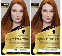 Schwarzkopf Oleo Intense Permanent Oil Colour 7-77 Copper Red Hair Dye, 100% Grey Coverage, Conditioner with HaptIQ System, Long-Lasting Colour, Ammonia Free Hair Dye (Pack of 2)