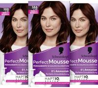 Schwarzkopf Perfect Mousse Permanent Foam Colouration 388/3-88 Dark Reddish Brown (3 x 93 ml), Hair Colour with Perfect Grey Coverage, Colouration for Intensive Care and Radiant Shine