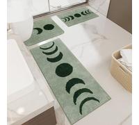 Schw oho Bath Mat Set, Non-Slip Moon Phase Bath Rug with U Shaped Toilet Mats, Green