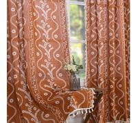 Schweek Terracotta Curtains 84 Inch Length Boho Farmhouse Curtains for Living Room 2 Panels, Linen Semi Sheer Vintage Farmhouse Printed Floral Burnt Orange Rustic Curtain Drapes