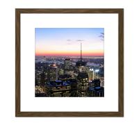 Schwen Panoramic View New York City Chrysler Photo 8X8 Inch Square Wooden Framed Wall Art Print Picture with Mount Artery8 Brown One Size