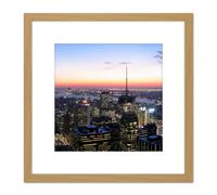 Schwen Panoramic View New York City Chrysler Photo 8X8 Inch Square Wooden Framed Wall Art Print Picture with Mount Artery8 Light Oak One Size