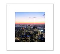 Schwen Panoramic View New York City Chrysler Photo 8X8 Inch Square Wooden Framed Wall Art Print Picture with Mount Artery8 White One Size