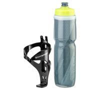 Schwinn Reflective Insulated Water Bottle and Bottle Holder Combo Holds 26 Oz or 750 ml BPA-Free Squeeze Sport Bottle with Easy to Attach Polymer C