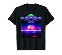 Sci Fi 80s Vaporwave Sunset Unidentified Flying Object UFO T-Shirt