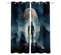 Sci-Fi Astronaut Curtain 175x280cm - Star Pattern Eyelet Curtain Polyester Striped Panel - Perfect for Kids' Room Décor Space-Themed Window Treatment H22-2902526