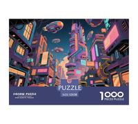 Sci-Fi City Jigsaw Puzzles Puzzle for Adults Kids. 1000 Piece Neon Vehicles Impossible Challenge Toy Educational Games Home Decoration for Adults& Kids Age 14 Years Up 52x38cm/1000pcs
