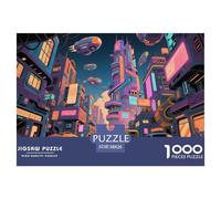 Sci-Fi City Jigsaw Puzzles Puzzles for Adults Kids. 1000 Piece Neon Vehicles Impossible Challenge Toy Educational Games Home Decoration for Educational Games Gifts 38x26cm/1000pcs