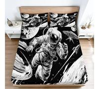 Sci-Fi Fitted Sheets Double Size 135 x 200 cm - Astronaut Planet UFO Fitted Sheets Bedding Bed Sheets For Kids Boys Girl Bed Sheets Set for Deep Pocket 30 cm