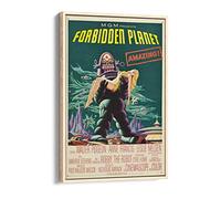 Sci Fi Forbidden Planet Vintage Movie Poster Canvas Floater Frame Print Picture Art - Light Oak Frame 20 inch wide x 30 inch high