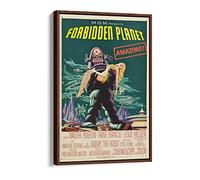 Sci Fi Forbidden Planet Vintage Movie Poster Canvas Floater Frame Print Picture Art - Walnut Frame 24 inch wide x 36 inch high