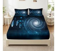 Sci-Fi Geometric Fitted Sheet Single Bed Sheet, Spiral Abstract Printed Microfiber Fitted Sheet Bedding Bed Linen 90 x 200 cm for Kids Boys Girls