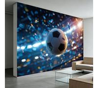 Sci-Fi Geometric Sports Soccer Field Wall Mural Wallpaper 500W x 280H cm, Modern Custom Panoramic Photo Wallpaper Mural - Deep Blue Non-Woven Wall Art for Bedroom Lounge Nursery Decor Easy to Install