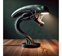 Sci-Fi LED Alien Lamp, 2025 New Alien Table Lamps Space Monster Bedside, 3D Resin Night Light, Black Space Theme Statue Ornaments Bedroom - Office Decoration, Collectible Home Lighting Gift (B)